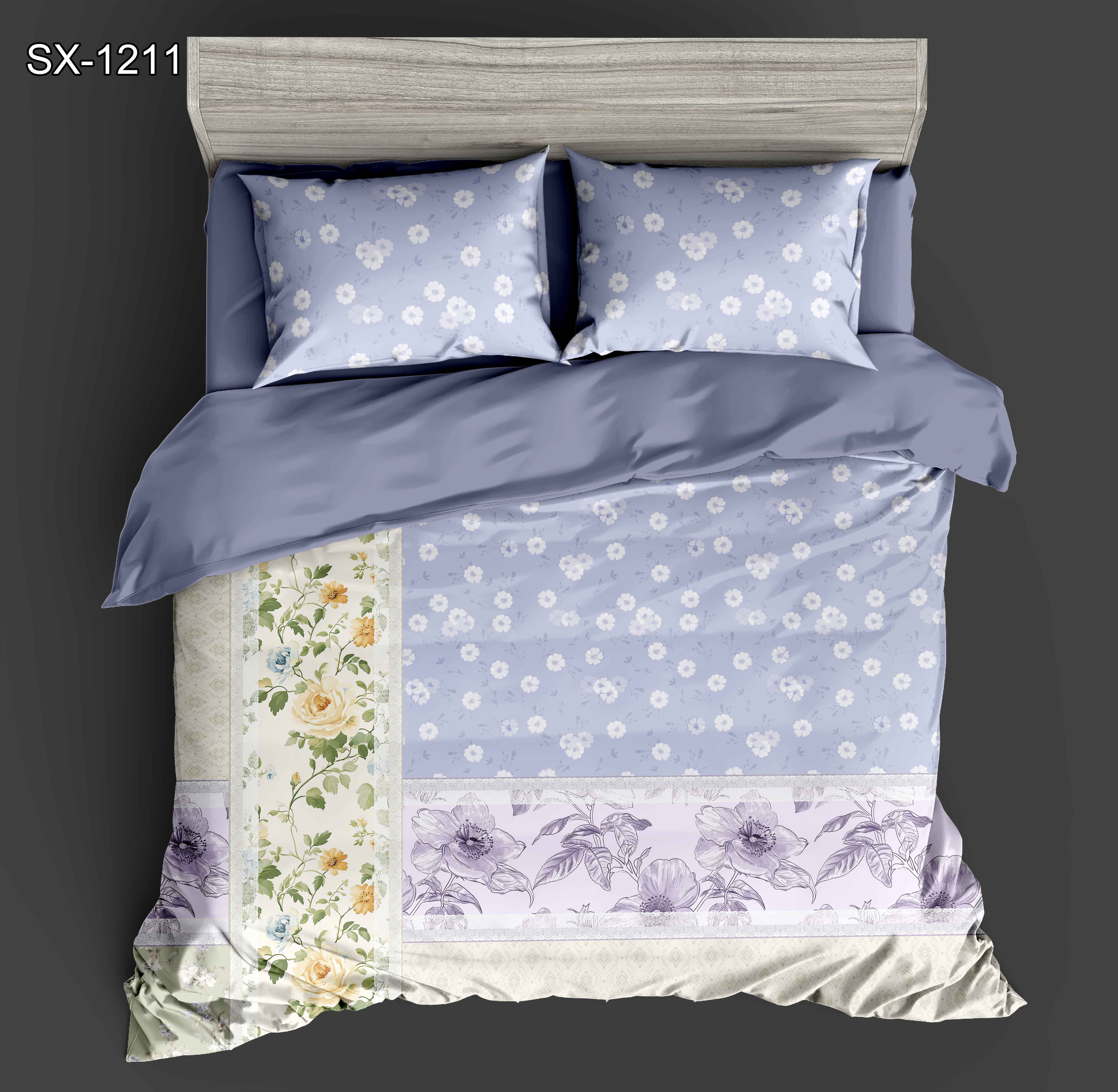 Digital Printed Sheet Digital Digital dengan reka bentuk corak bunga dan vintaj patchwork