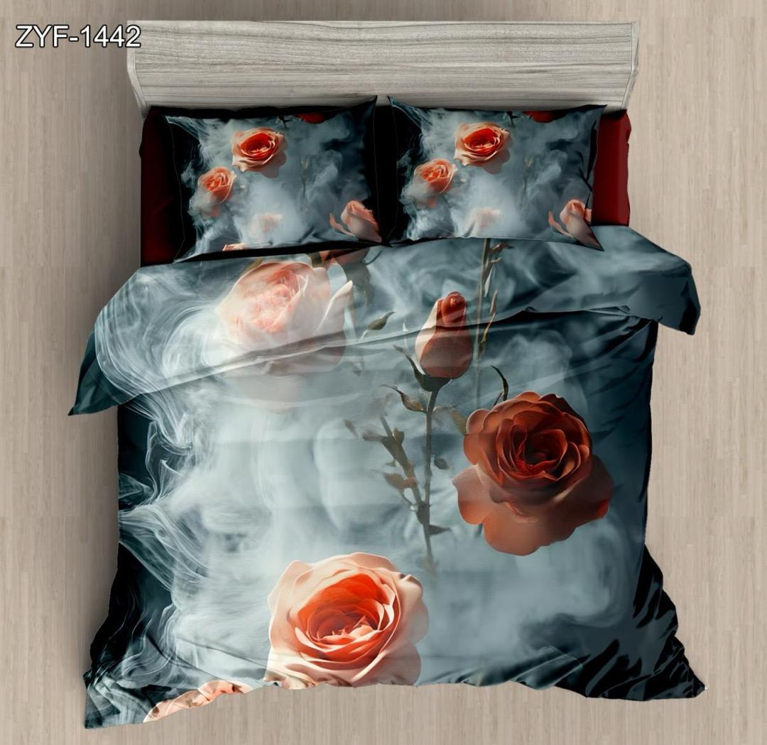 Lembaran Tempat Tidur Bercetak Digital 5d Bunga dengan Red Rose dan Reka Bentuk Kesan Asap