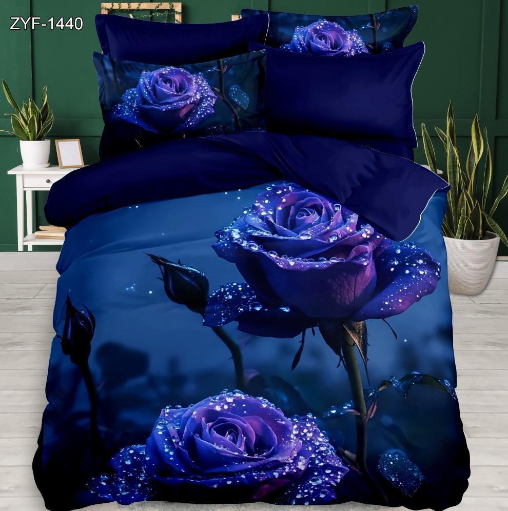 Lembaran Tempat Tidur Bercetak Digital 5d Bunga dengan Rose Blue Rose dan Dewdrop