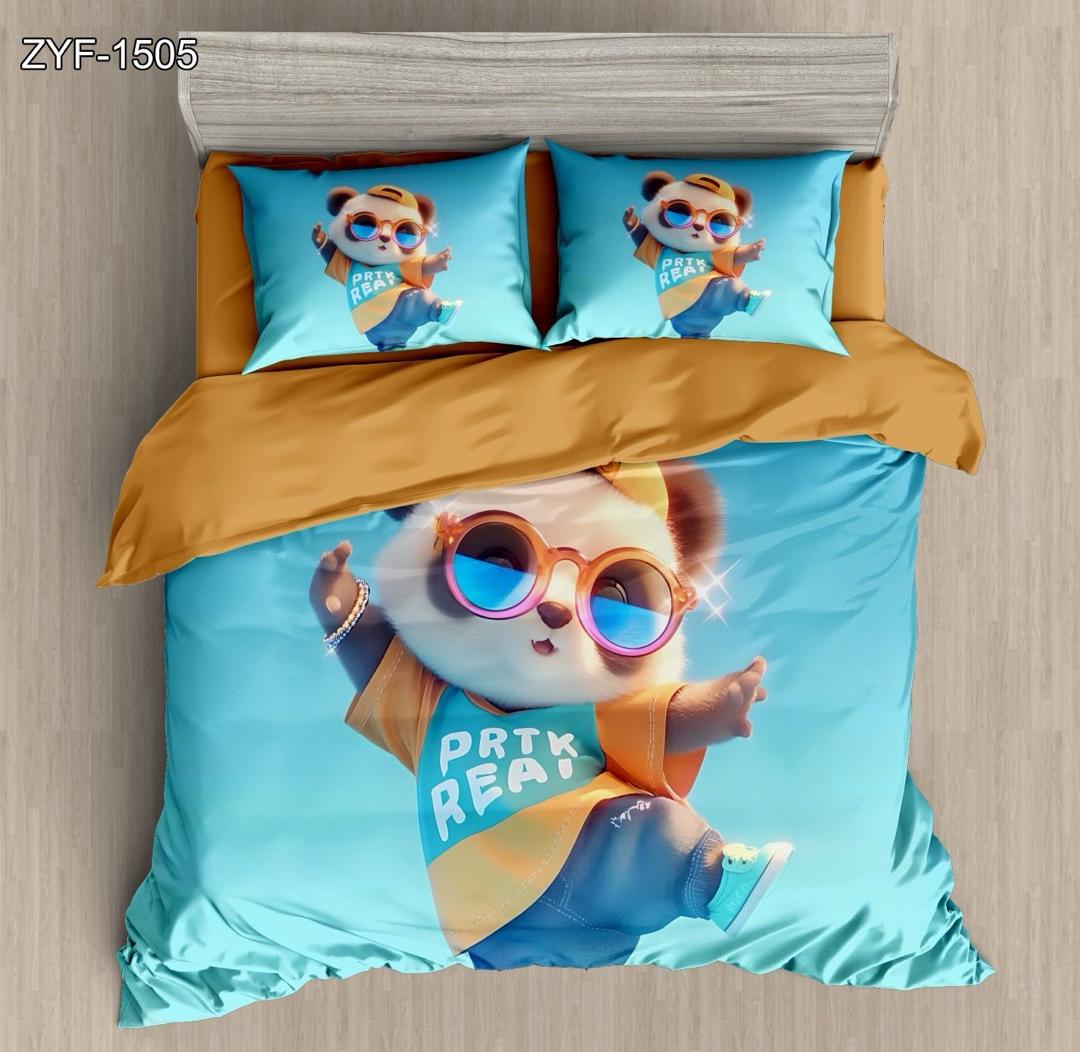 Katil 5D Tempat Tidur Bercetak Dengan Panda Sejuk dalam Cermin mata hitam dan Reka Bentuk T-Shirt yang Menyeronokkan