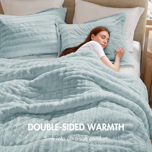 Set Sarung Duvet Bulu Tiruan, Set Peralatan Tempat Tidur Mewah Sangat Lembut dengan Tekstur Berusuk, Set Sarung Selimut Mewah Mewah