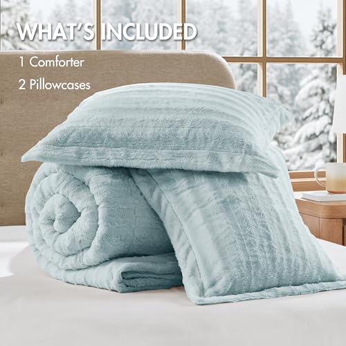 Set Sarung Duvet Bulu Tiruan, Set Peralatan Tempat Tidur Mewah Sangat Lembut dengan Tekstur Berusuk, Set Sarung Selimut Mewah Mewah