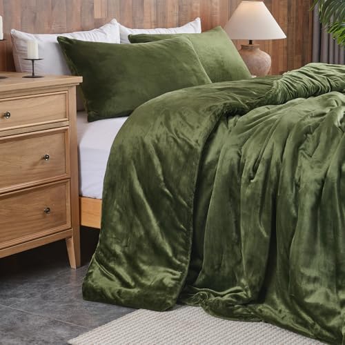 Set Selimut Baldu Hijau Hutan – Set Peralatan Tempat Tidur 3 Keping Berkuilt Ultra Lembut