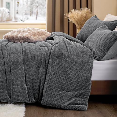 Set Selimut Flanel & Baldu Berkait Boleh Balik – Set Peralatan Tempat Tidur Tekstur Daun 3D 3 Keping