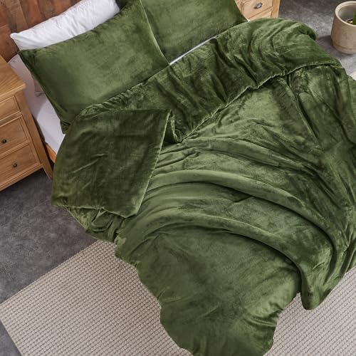 Set Selimut Baldu Hijau Hutan – Set Peralatan Tempat Tidur 3 Keping Berkuilt Ultra Lembut