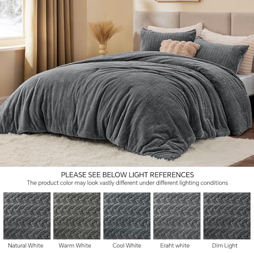 Set Selimut Flanel & Baldu Berkait Boleh Balik – Set Peralatan Tempat Tidur Tekstur Daun 3D 3 Keping
