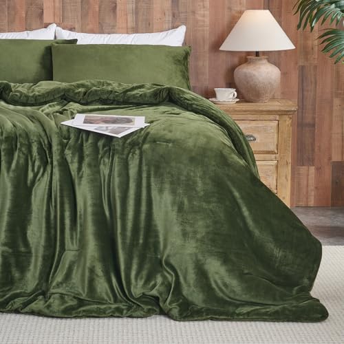 Set Selimut Baldu Hijau Hutan – Set Peralatan Tempat Tidur 3 Keping Berkuilt Ultra Lembut