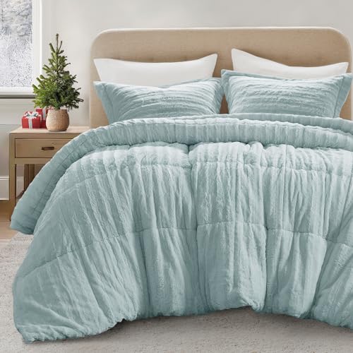 Set Sarung Duvet Bulu Tiruan, Set Peralatan Tempat Tidur Mewah Sangat Lembut dengan Tekstur Berusuk, Set Sarung Selimut Mewah Mewah