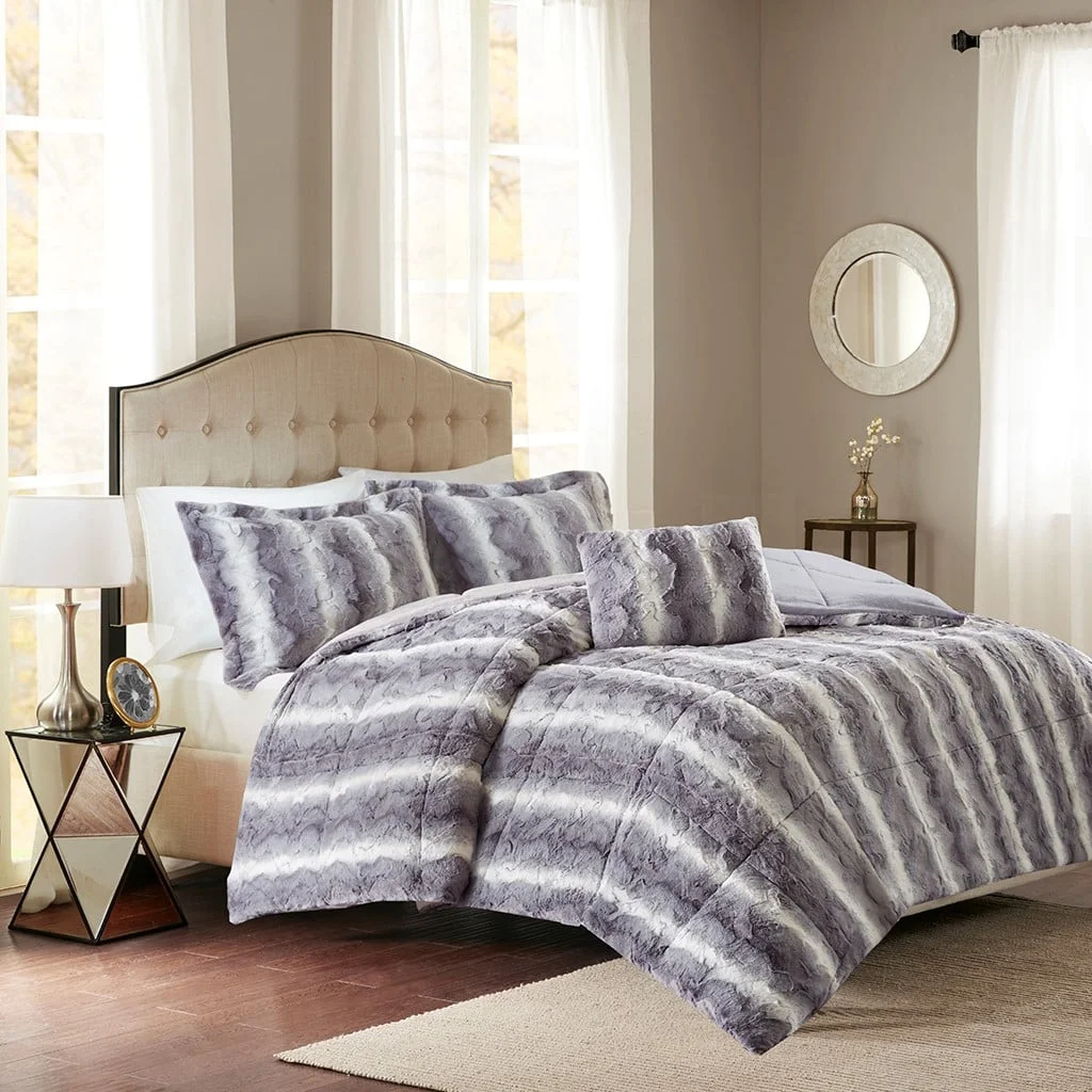 Set Sarung Duvet Bulu Mink Tiruan, Set Peralatan Tempat Tidur Mewah Berkuilt dengan Bulu Tiruan Microfiber Lembut, Set Sarung Selimut Moden yang Selesa