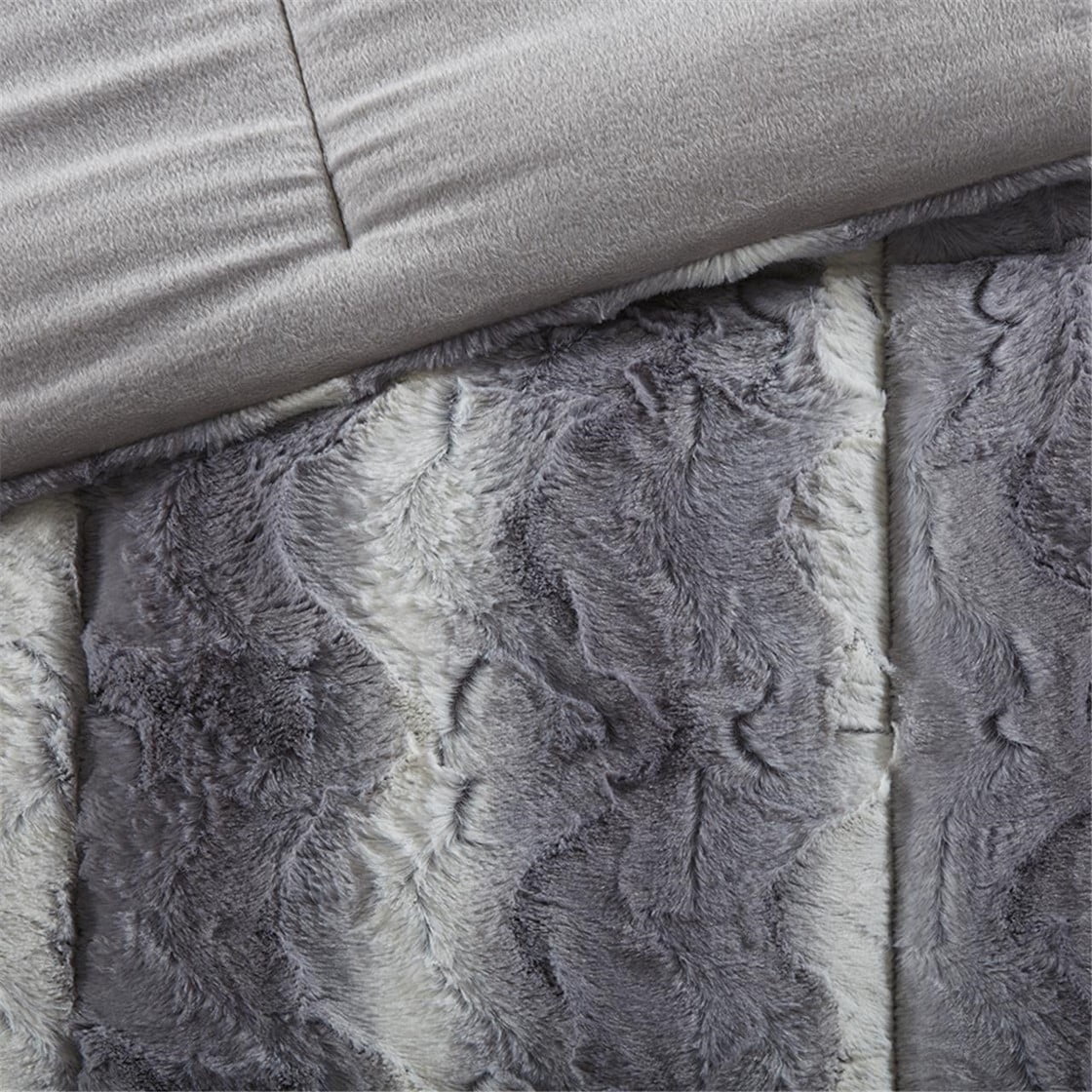 Set Sarung Duvet Bulu Mink Tiruan, Set Peralatan Tempat Tidur Mewah Berkuilt dengan Bulu Tiruan Microfiber Lembut, Set Sarung Selimut Moden yang Selesa