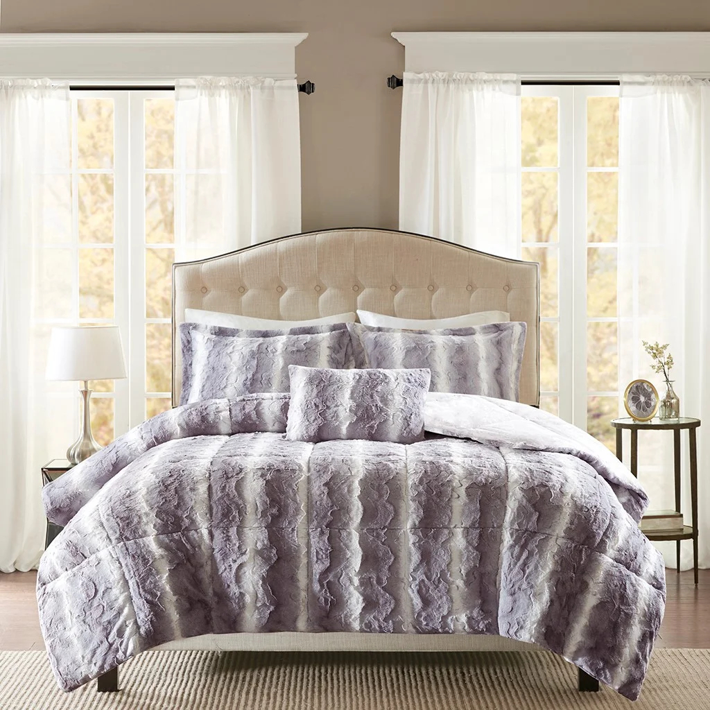 Set Sarung Duvet Bulu Mink Tiruan, Set Peralatan Tempat Tidur Mewah Berkuilt dengan Bulu Tiruan Microfiber Lembut, Set Sarung Selimut Moden yang Selesa