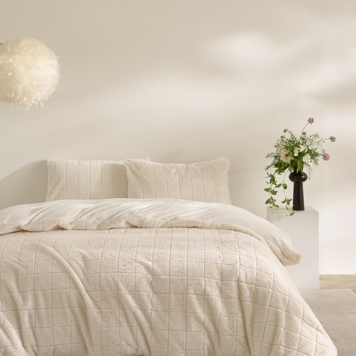 Set Selimut Bulu Arnab Tiruan & Baldu Susu – Set Tempat Tidur Jacquard Lembut 3 Keping