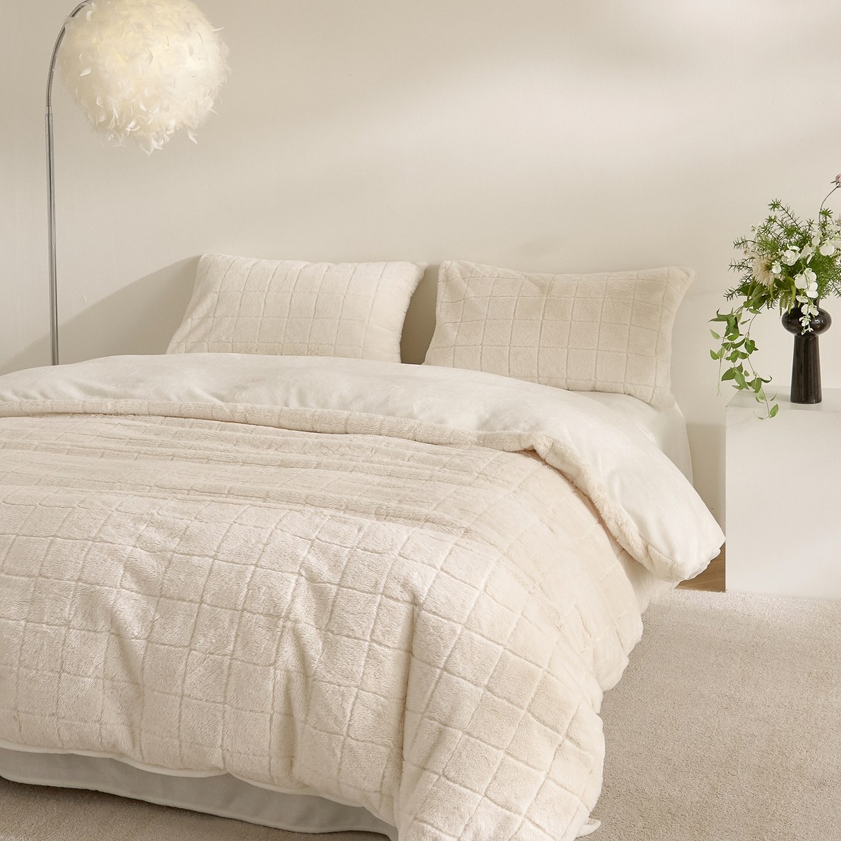 Set Selimut Bulu Arnab Tiruan & Baldu Susu – Set Tempat Tidur Jacquard Lembut 3 Keping